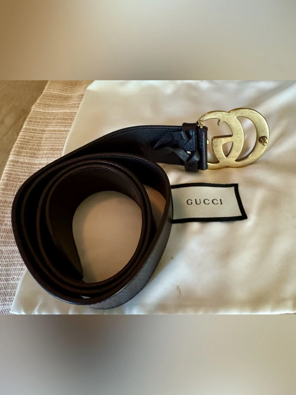 Gucci Dark Brown Men’s Leather Belt with Gold Double G Buckle